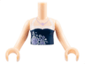 Torso Mini Doll Girl Dark Blue and White Halter Top with Flowers, Lavender Necklace Pattern, Light Nougat Arms with Hands