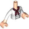 Torso Mini Doll Girl White Jacket with 8 Buttons and Dark Red Scarf Pattern, Light Nougat Arms with Hands White Sleeves