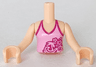 Torso Mini Doll Girl Bright Pink Halter Top with Palm Tree, Waves and Flowers Pattern, Light Nougat Arms with Hands