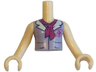 Torso Mini Doll Girl Lavender Blouse Top with Magenta Cross Logo, White Collar and Magenta Scarf Pattern, Light Nougat Arms with Hands
