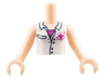 Torso Mini Doll Girl White Blouse Top with Pocket, Buttons, Open Collar, and Magenta Cross Logo over Shirt Pattern, Light Nougat Arms with Hands