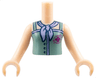 Torso Mini Doll Girl Sand Green Top with Magenta Cross Logo and Lavender Scarf Pattern, Light Nougat Arms with Hands