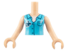Torso Mini Doll Girl Medium Azure Blouse Top with Dark Blue Cross Logo and Animal Paw over White Shirt Pattern, Light Nougat Arms with Hands