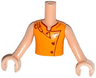 Torso Mini Doll Girl Orange Chef Vest with Dark Red Outline and Buttons Pattern, Light Nougat Arms with Hands