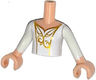 Torso Mini Doll Girl White Top with Gold Filigree Pattern, Light Nougat Arms with Hands with White Sleeves