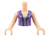Torso Mini Doll Girl Medium Lavender Open Vest with Buttons over Silver Top Pattern, Light Nougat Arms with Hands