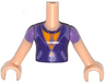 Torso Mini Doll Girl Dark Purple Zipper Jacket over Orange Top with Whistle Pattern, Light Nougat Arms with Hands with Medium Lavender Short Sleeves