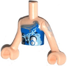 Torso Mini Doll Girl Blue Strapless Top, Elves Water Power Icon, Silver Trim Pattern, Light Nougat Arms with Hands with Silver Tattoo