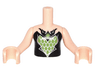 Torso Mini Doll Girl Black Top with Lime and Silver Diamond Pattern, Light Nougat Arms with Hands
