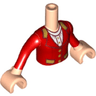 Torso Mini Doll Girl Red Jacket with White Shirt and Gold Buttons and Trim Pattern, Light Nougat Arms with Hands with Red Long Sleeves