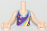 Torso Mini Doll Girl Dark Purple Halter Top with Stars and Dark Azure, Yellow and White Rainbow Pattern, Light Nougat Arms with Hands