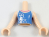 Torso Mini Doll Girl Dark Pink Pearls, Medium Blue Top, White Straps, Silver Filigree Pattern, Light Nougat Arms with Hands (Cinderella)