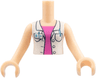 Torso Mini Doll Girl White Blouse Top with ID Card over Bright Pink Shirt Pattern, Light Nougat Arms with Hands