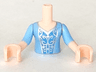 Torso Mini Doll Girl Bright Light Blue Top, Silver Scrolls on Medium Blue Inset Pattern, Light Nougat Arms and Hands with Bright Light Blue Short Sleeves