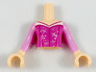 Torso Mini Doll Girl Dark Pink Top with Silver Stars and White Trim Pattern, Light Nougat Arms with Hands with Bright Pink Sleeves