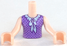 Torso Mini Doll Girl Medium Lavender Blouse Top with Dark Purple Dots and Light Aqua Ruffled Collar Pattern, Light Nougat Arms with Hands