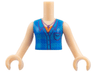 Torso Mini Doll Girl Dark Azure Plaid Shirt over Orange T-Shirt, Dark Purple Lightning Necklace Pattern, Light Nougat Arms with Hands