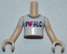 Torso Mini Doll Girl White T-Shirt with 'I Heart HLC' Pattern, Light Nougat Arms with Hands with White Short Sleeves