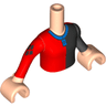 Torso Mini Doll Girl Black and Red Top with Blue Collar Pattern, Black Arm Left and Red Arm Right with Light Nougat Hands