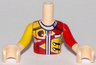 Torso Mini Doll Girl Red and Yellow Racing Jacket Pattern, Light Nougat Arms with Hands with Yellow Right Sleeve, Red Left Sleeve