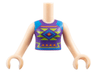 Torso Mini Doll Girl Dark Purple Shirt with Dark Azure Shoulders and Orange and Lime Diamonds and Triangles Pattern, Light Nougat Arms with Hands