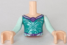 Torso Mini Doll Girl Dark Turquoise Top with Silver Starfish Ornate Pattern, Light Nougat Arms with Hands with Light Aqua Sleeves
