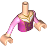Torso Mini Doll Girl Dark Pink Top with Magenta Front and White Collar Pattern, Light Nougat Arms with Hands with Bright Pink Sleeves