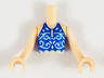 Torso Mini Doll Girl Blue Swimsuit Top with Light Aqua Filigree and Scalloped Waist Pattern, Light Nougat Arms with Hands