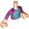 Torso Mini Doll Girl Medium Azure and Magenta Wetsuit with Seahorse Logo Pattern, Light Nougat Arms with Hands with Magenta Sleeves