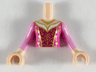 Torso Mini Doll Girl Dark Pink Dress, Magenta Front, Gold Necklace, Filigree Pattern, Light Nougat Arms with Hands with Bright Pink Sleeves