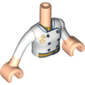 Torso Mini Doll Girl White Jacket with 6 Gold Buttons and Belt Pattern, Light Nougat Arms with Hands with White Sleeves