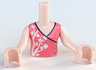 Torso Mini Doll Girl Coral Wrap Top with White Tree Pattern, Light Nougat Arms with Hands