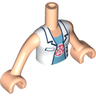Torso Mini Doll Girl White Top with Paw Print Undershirt Pattern, Light Nougat Arms with Hands