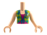 Torso Mini Doll Girl Lime and Bright Green Plaid Shirt over Magenta T-Shirt Pattern, Light Nougat Arms with Hands