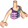 Torso Mini Doll Girl White Top with Magenta and Metallic Light Blue Diamonds Pattern, Light Nougat Arms with Hands