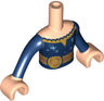 Torso Mini Doll Girl Dark Blue with Metallic Light Blue Stars and Circles, Gold Belt Pattern, Light Nougat Arms with Hands with Dark Blue Sleeves
