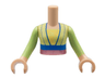 Torso Mini Doll Girl Yellowish Green Robe, Blue Trim, Metallic Pink Sash Pattern, Light Nougat Arms with Hands with Yellowish Green Sleeves