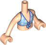 Torso Mini Doll Girl Medium Blue Bikini Top with White Flowers and Dark Purple Edges Pattern, Light Nougat Arms with Hands