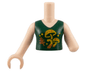 Torso Mini Doll Girl Dark Green Top, Bright Light Orange Mushrooms, Dark Orange Leaf Pattern, Light Nougat Arm Left, Light Nougat Arm with Hand Right