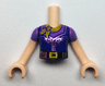 Torso Mini Doll Girl Medium Lavender and Dark Purple Top with Belt and Gold Scarf Pattern, Light Nougat Arms with Hands with Medium Lavender Short Sleeves