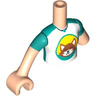 Torso Mini Doll Girl Dark Turquoise and White Top with Dark Orange Fox Pattern, Light Nougat Arm with Dark Turquoise Short Sleeve Left, Light Nougat Arm with Hand with Dark Turquoise Short Sleeve Right