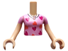 Torso Mini Doll Girl Bright Pink Pajamas Top with Magenta and Coral Hearts Pattern, Light Nougat Arms with Hands with Bright Pink Short Sleeves
