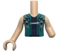 Torso Mini Doll Girl Dark Turquoise Vest with Dark Blue and Tan Triangles over Shirt Pattern, Light Nougat Arm Left, Light Nougat Arm with Hand Right