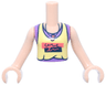 Torso Mini Doll Girl Bright Light Yellow Tank Top over Medium Lavender Sleeveless Shirt, Black and Coral Panels and Music Note Necklace Pattern, Light Nougat Arms with Hands