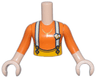 Torso Mini Doll Girl Orange Shirt, Light Aqua Suspenders, Gold Buckles and Necklace Pattern, Light Nougat Arms with Hands with Orange Sleeves