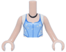 Torso Mini Doll Girl Bright Light Blue Top with White Cap Sleeves, Blue Trim, White Dots and Sparkles, Black Necklace Pattern, Light Nougat Arms with Hands
