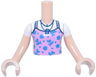 Torso Mini Doll Girl Bright Pink Tank Top with Dark Azure Flowers and Dark Blue Necklace with Music Note over White T-Shirt Pattern, Light Nougat Arms with Hands with White Short Sleeves