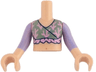 Torso Mini Doll Girl Sand Green Top with Bright Pink Twigs and Ruffle Pattern, Light Nougat Arms with Hands with Lavender Long Sleeves