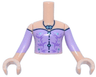 Torso Mini Doll Girl Lavender Off the Shoulder Top, Medium Lavender Filigree, Dark Blue Trim and Necklace, Metallic Light Blue Pendant Pattern, Light Nougat Arms with Hands with Lavender Sleeves