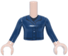 Torso Mini Doll Girl Coveralls with Black Trim, Buttons, Pocket and Undershirt Pattern, Light Nougat Arms with Hands and Dark Blue Long Sleeves